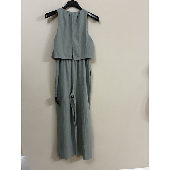 Lulus Breezy Sophistication Sage Green Textured Wide  Leg Jumpsuit NWT Size S - Picture 7 of 10